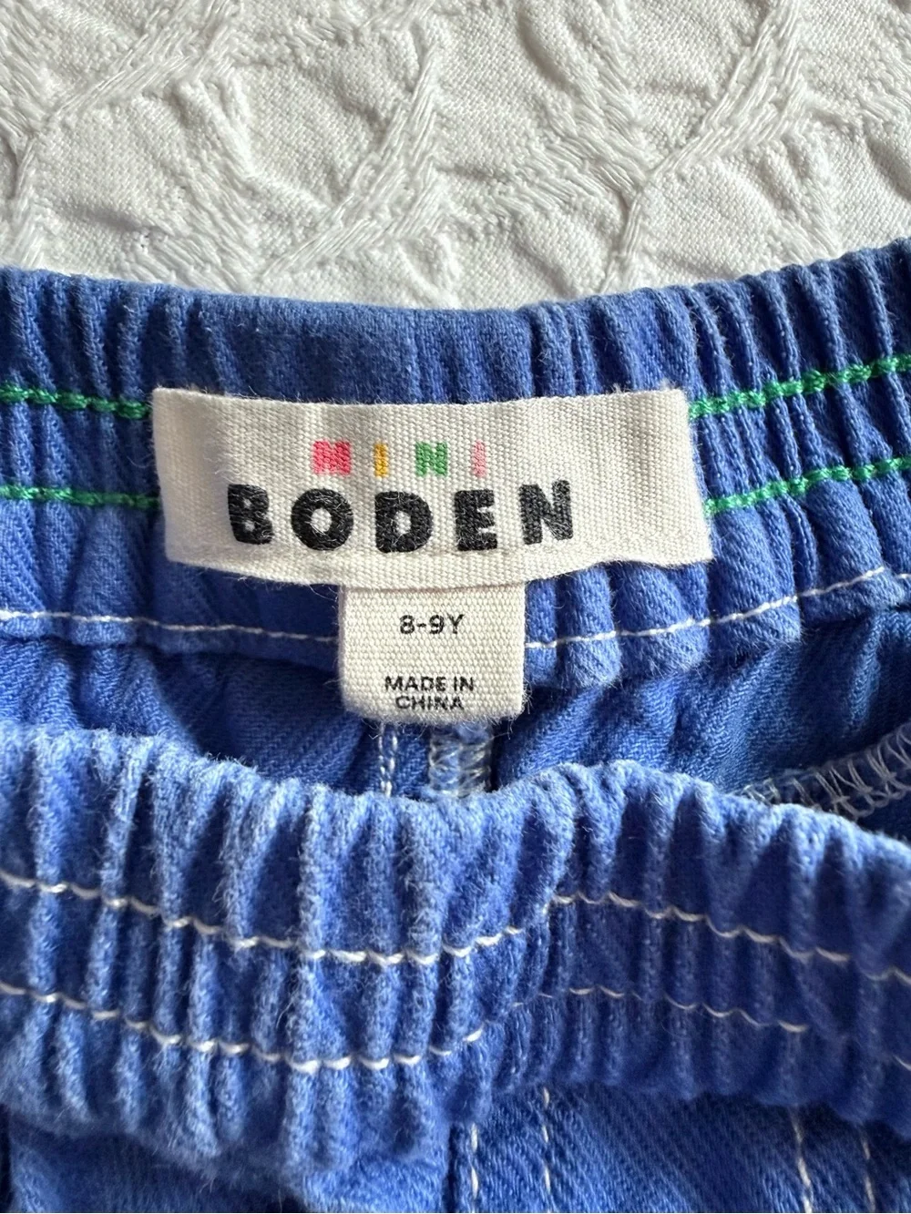 Mini Boden Boys Pull On Pants 8-9Y Blue Cotton Elastic Waist